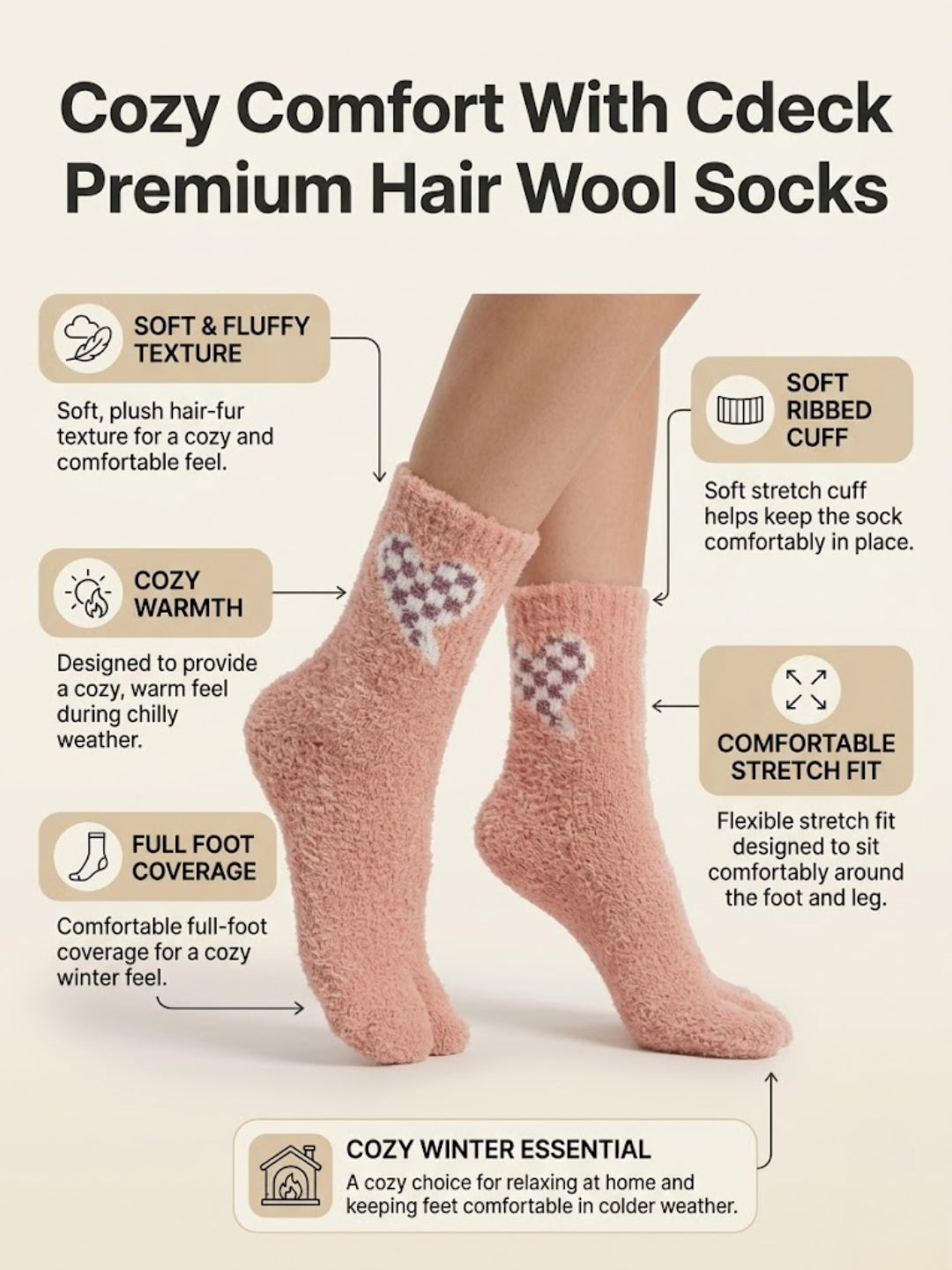 Cdeck Women’s Premium Fuzzy Split-Toe Socks – Cute Bunny Design | Warm Winter Socks | Free Size | Pink