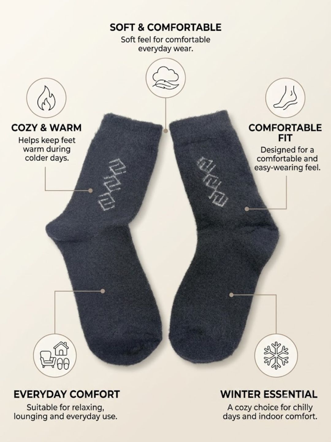 Cdeck Men’s Hair Wool Socks | Soft & Warm Winter Socks | Dark Grey | Single Pair