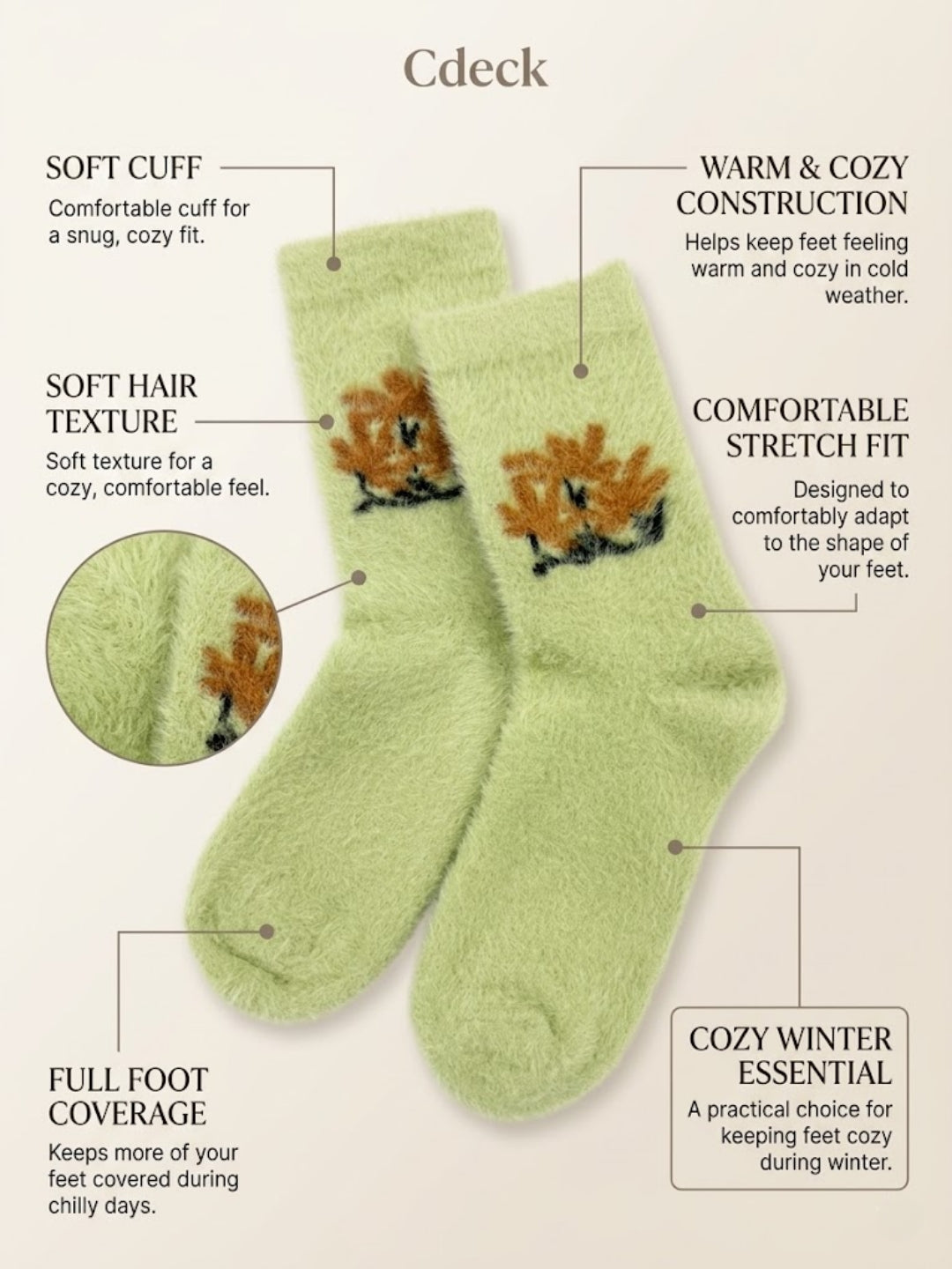 Cdeck Women’s Soft & Warm Fuzzy Winter Socks with Cute Design | Cozy Comfortable Socks | Free Size | Lime Green