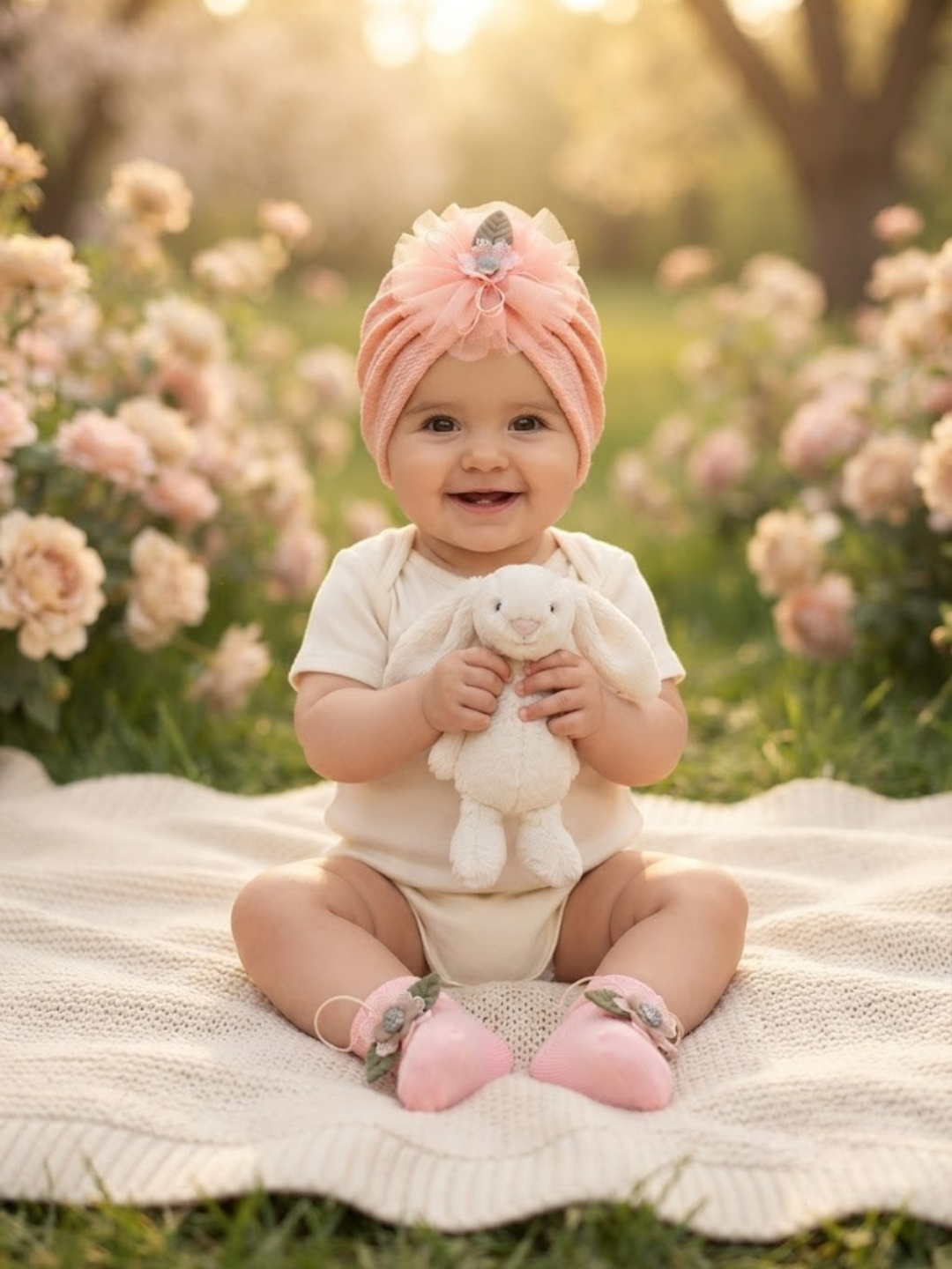 Cdeck Pure Cotton Baby Socks and Cap Set | Soft Pink Floral Design | Comfortable Newborn Accessories
