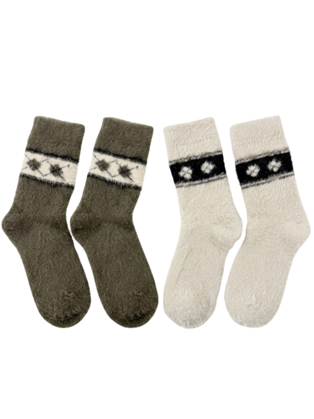 Cdeck Men’s Premium Hair Wool Winter Socks Combo | Soft, Fuzzy, Warm & Comfortable Free Size | Dark Grey & Cream