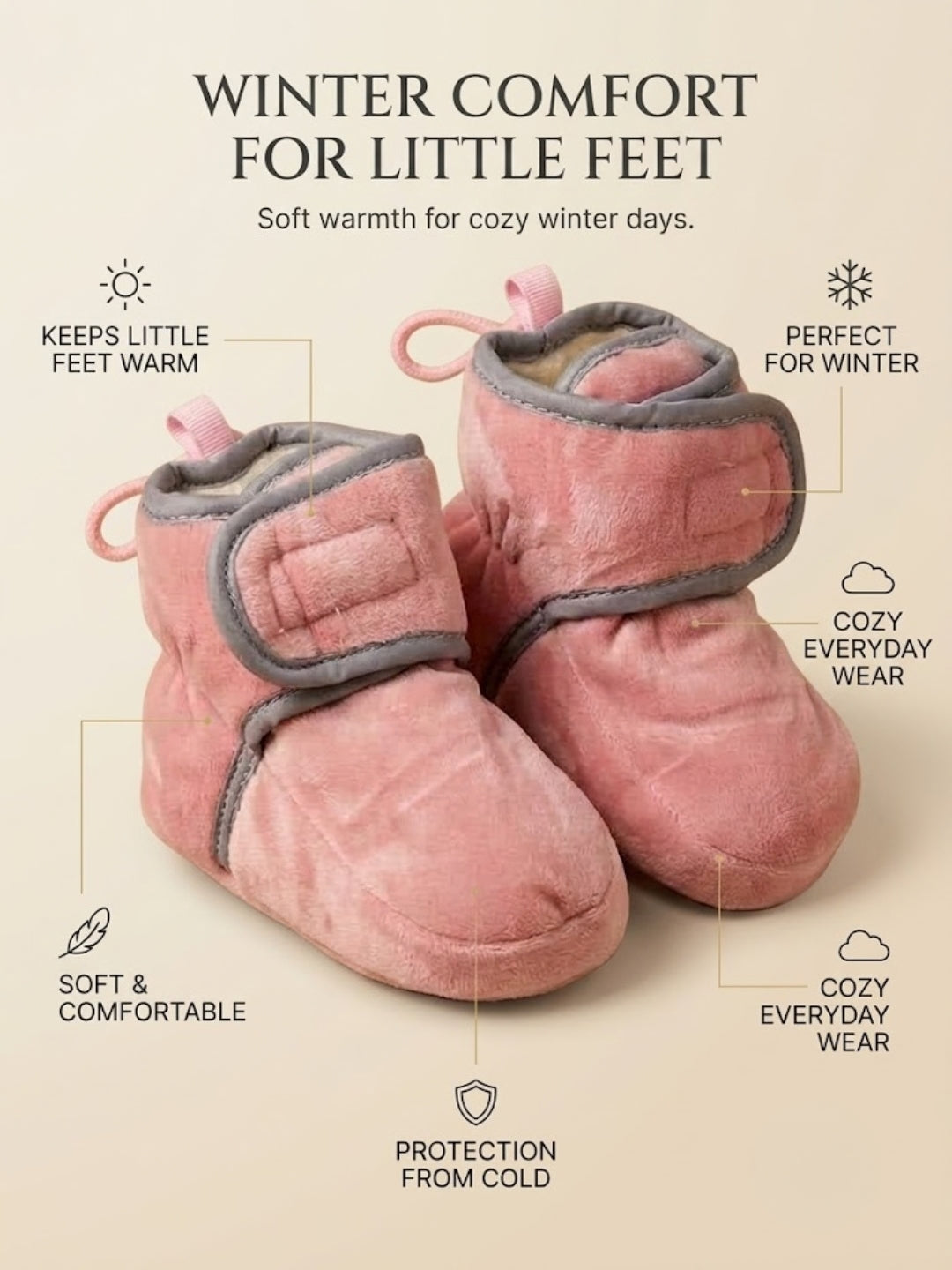 Cdeck Woolen Baby Booties for kids| Soft, Warm & Comfortable Winter Footwear | 3–9 Months | pink
