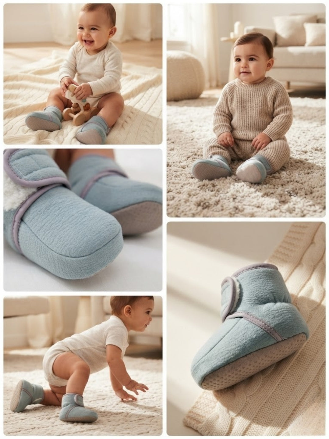 Cdeck Baby Winter Woolen Booties for Boys & Girls, Soft Warm Fleece Ankle Booties with Velcro Strap, 3-9 Months