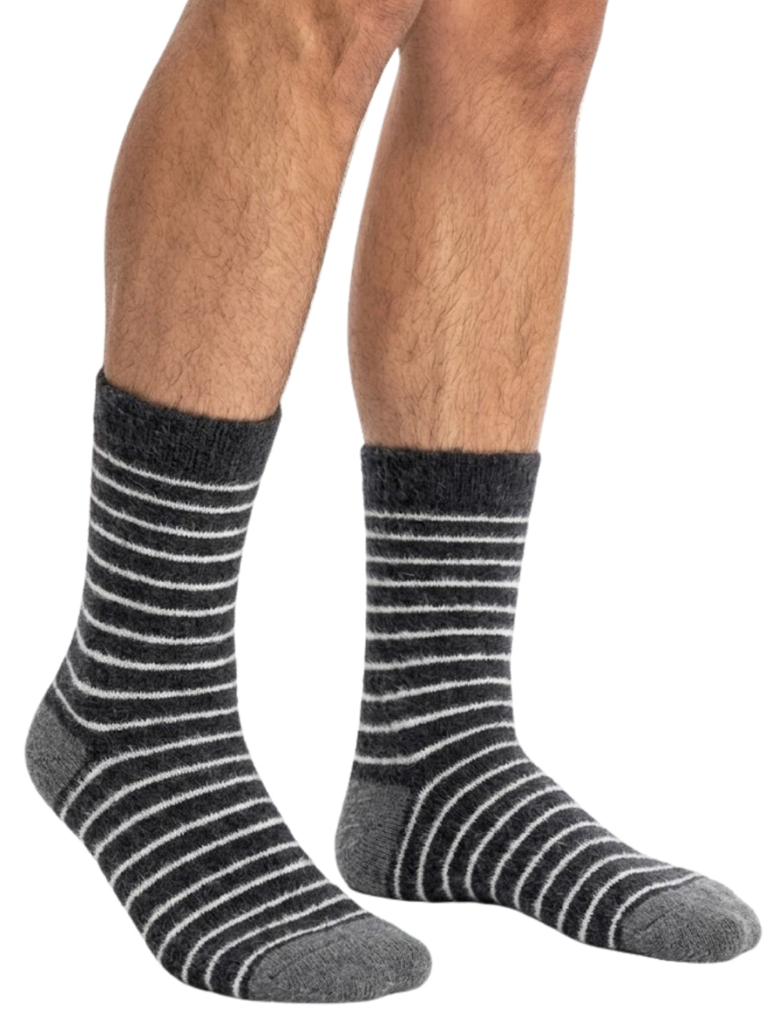 Cdeck Men’s Hair Wool Winter Socks | Single Pair | Soft, Warm & Comfortable | Black & Grey Striped