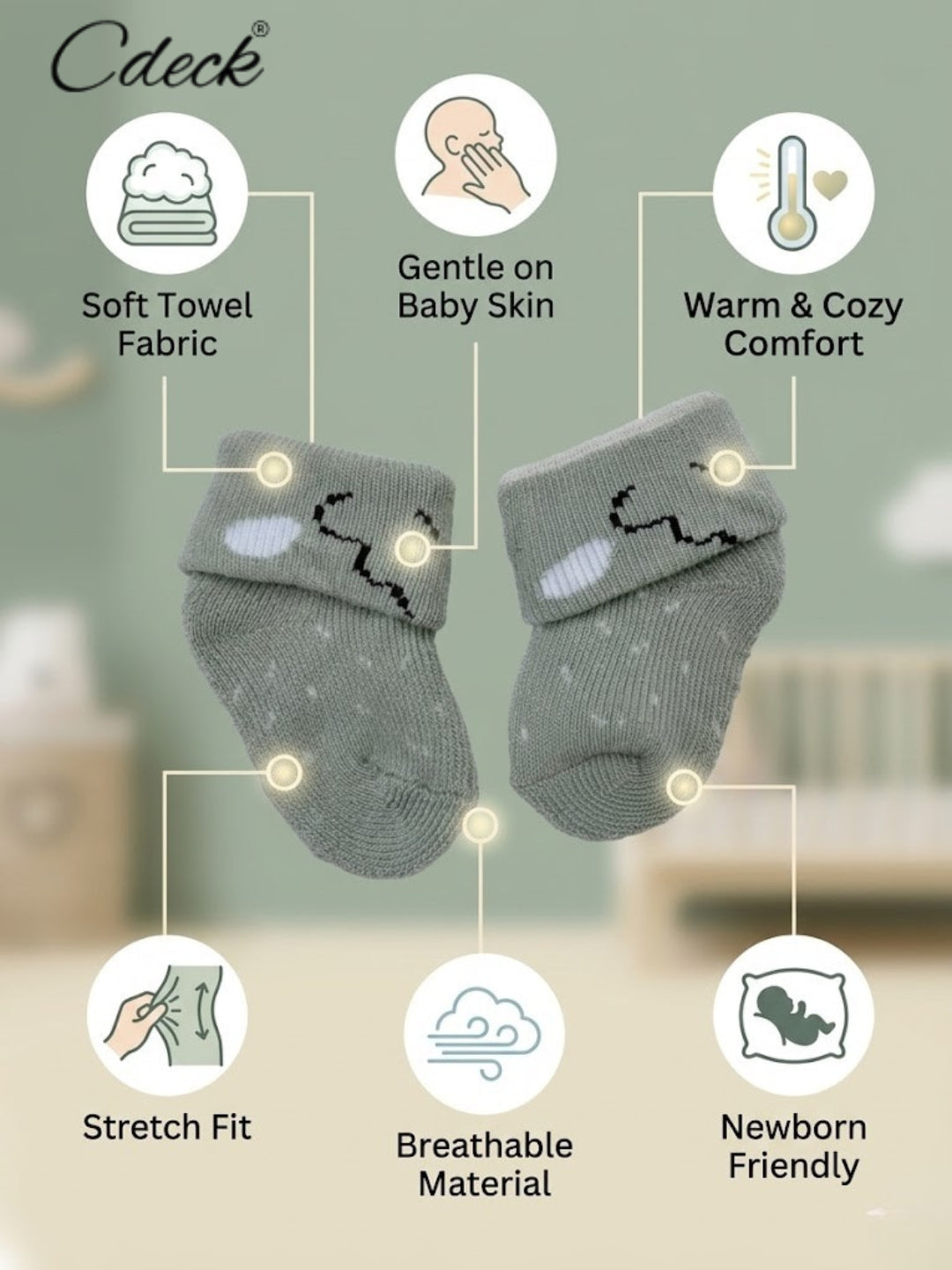Cdeck Baby Kids Towel Cotton Socks | Soft, Comfortable & Absorbent | 0–12 Months