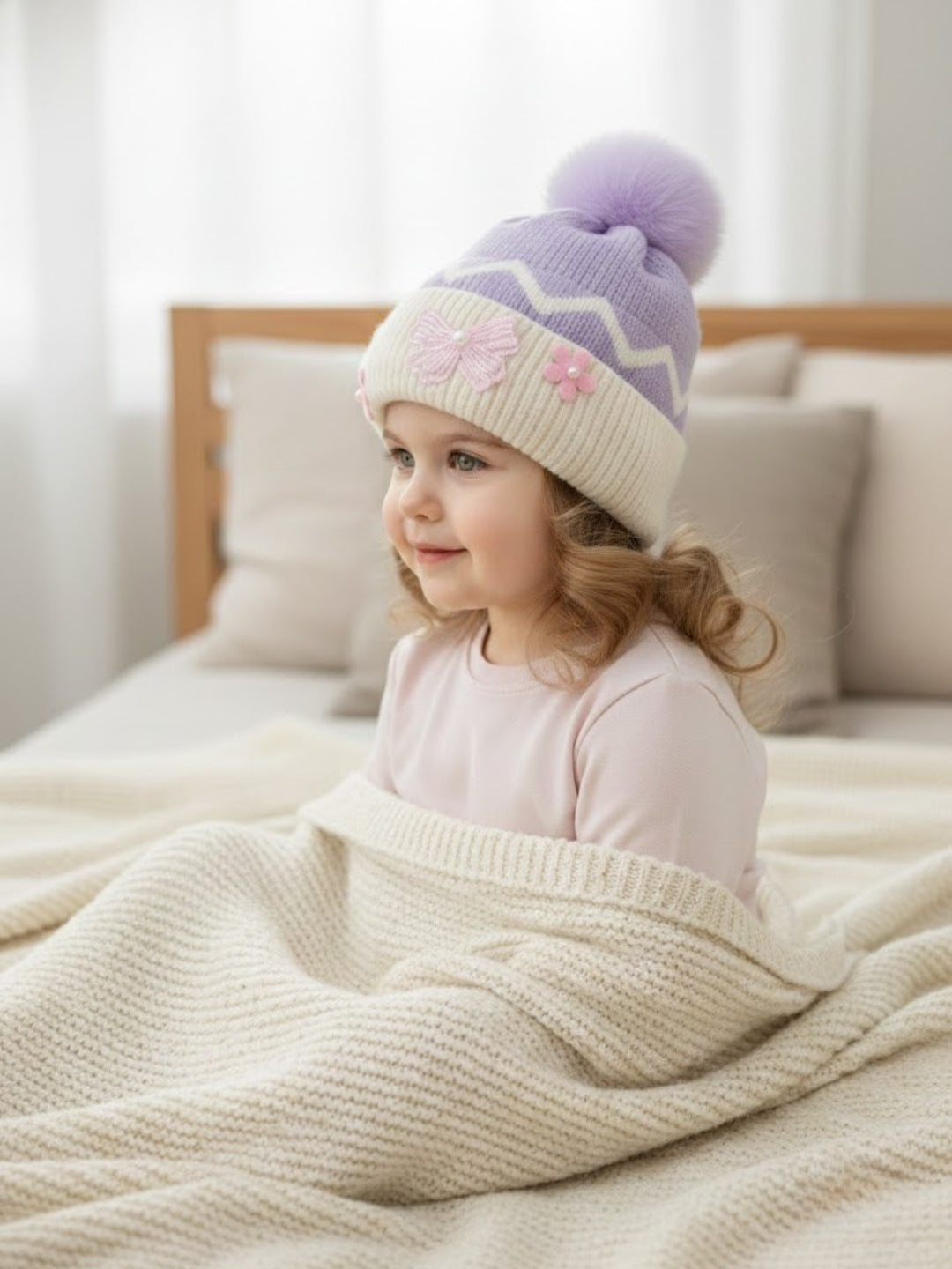 Cdeck Kids Woolen Winter Cap for Baby Girls | Soft, Warm & Comfortable | 1–2 Years