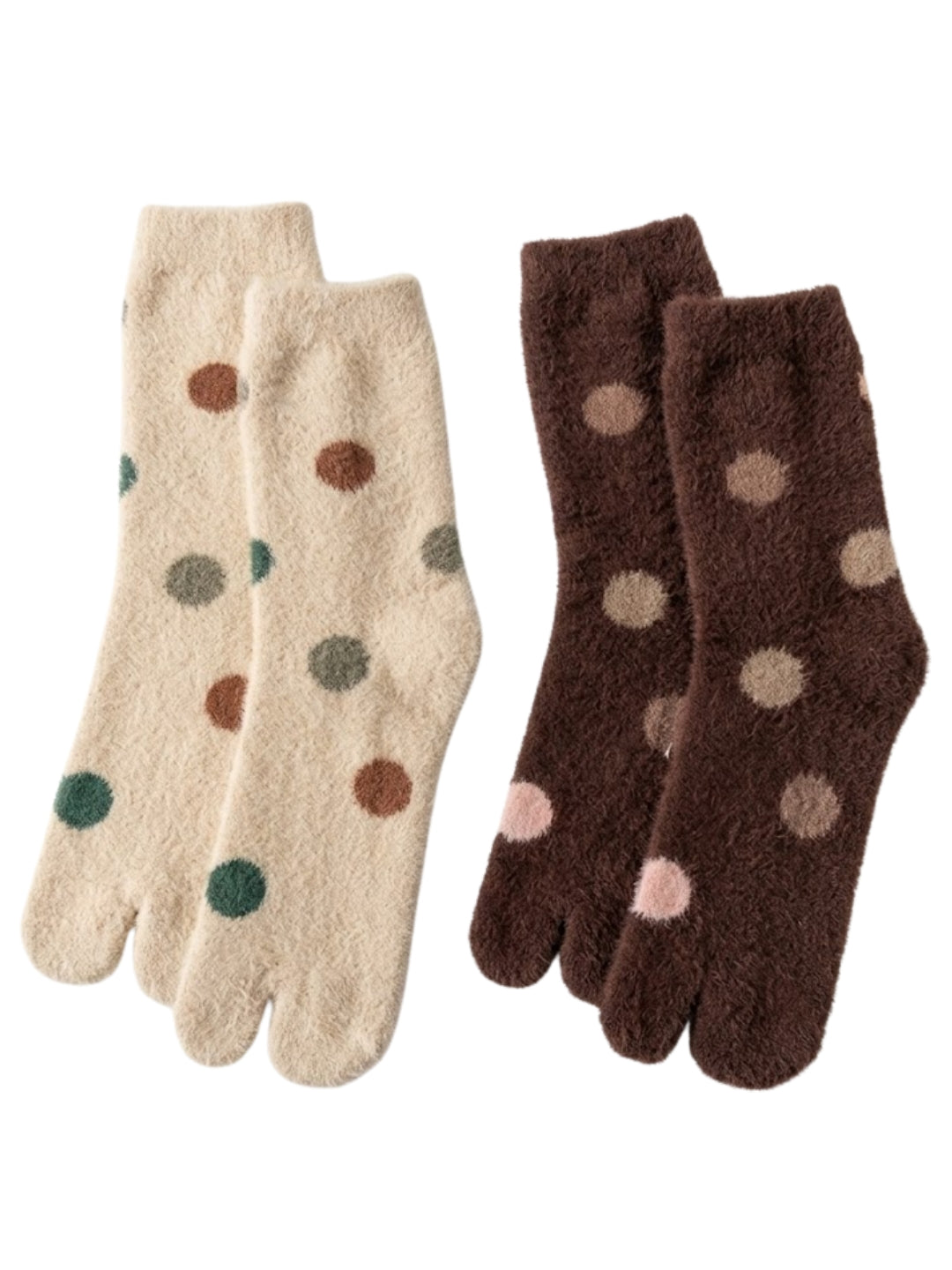 Cdeck Premium Warm Socks for Women | Soft Cozy Rabbit Hair Wool | Polka Dot Design | Beige & Brown