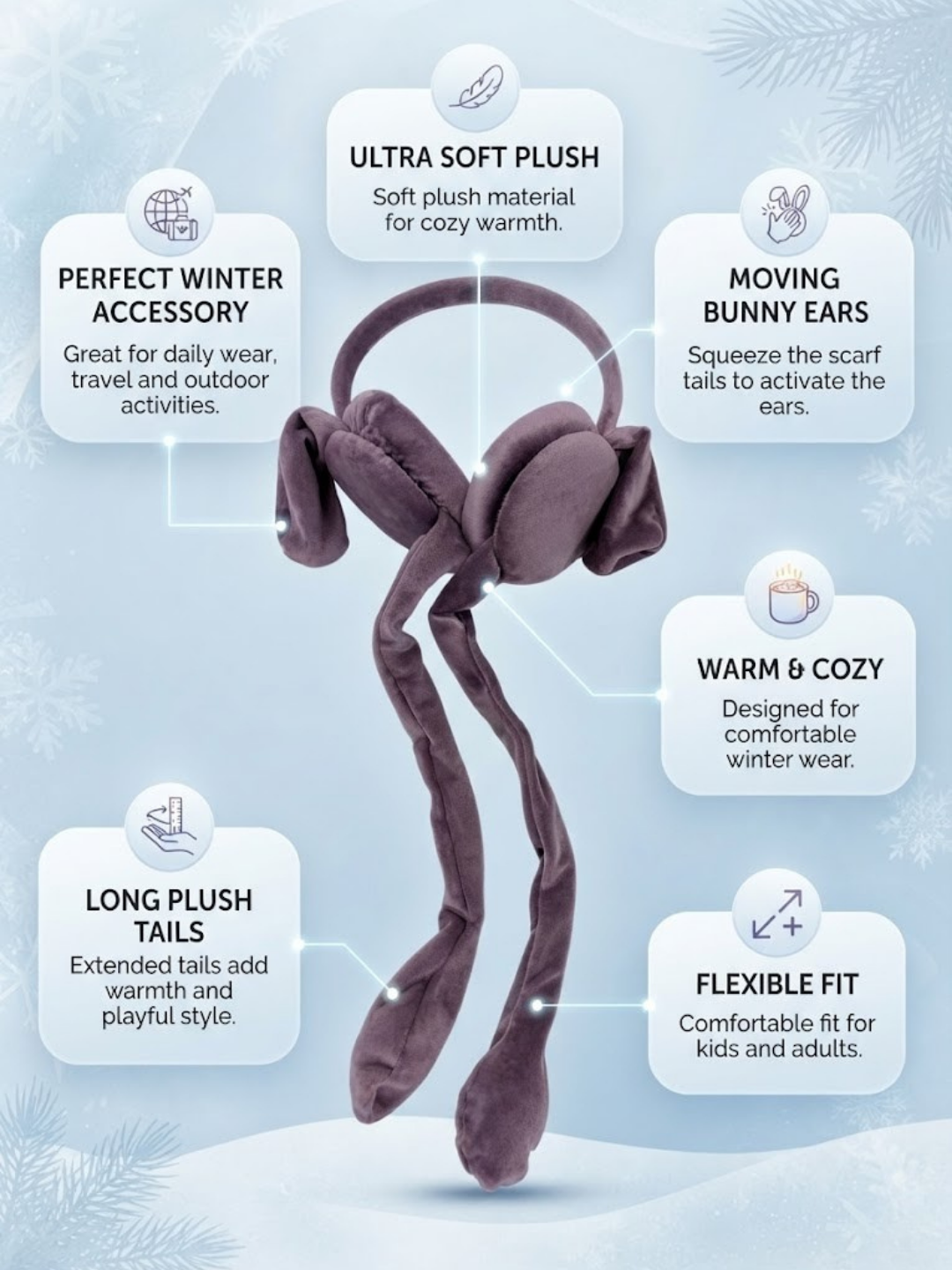 Cdeck Velvet Earmuffs for Girls & Women, Soft Warm Winter Earmuffs with Long Hanging Ear Covers, Free Size
