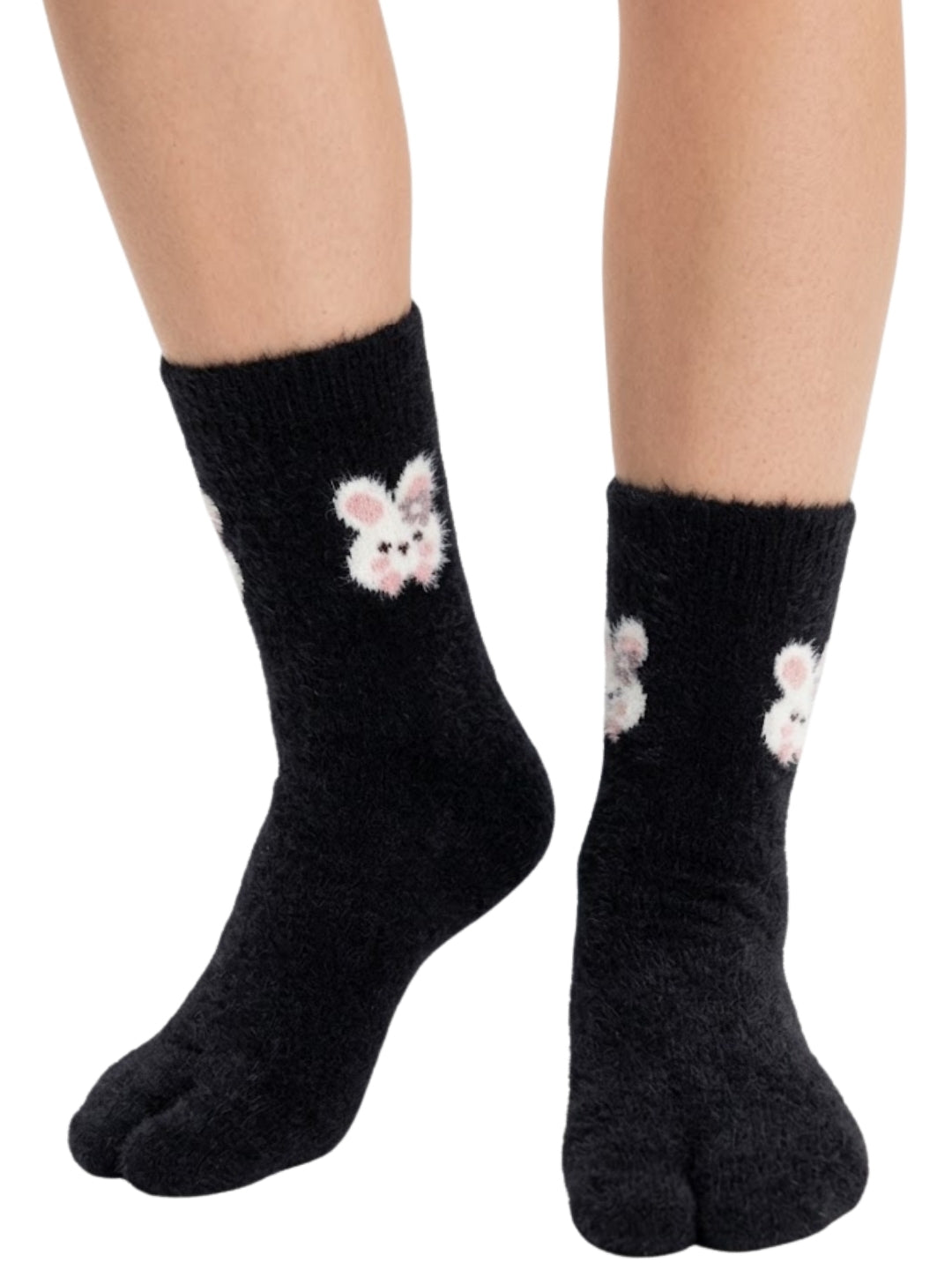 Cdeck Women’s Premium Fuzzy Split-Toe Socks – Cute Bunny Design, Warm Winter Socks, Free Size, Black