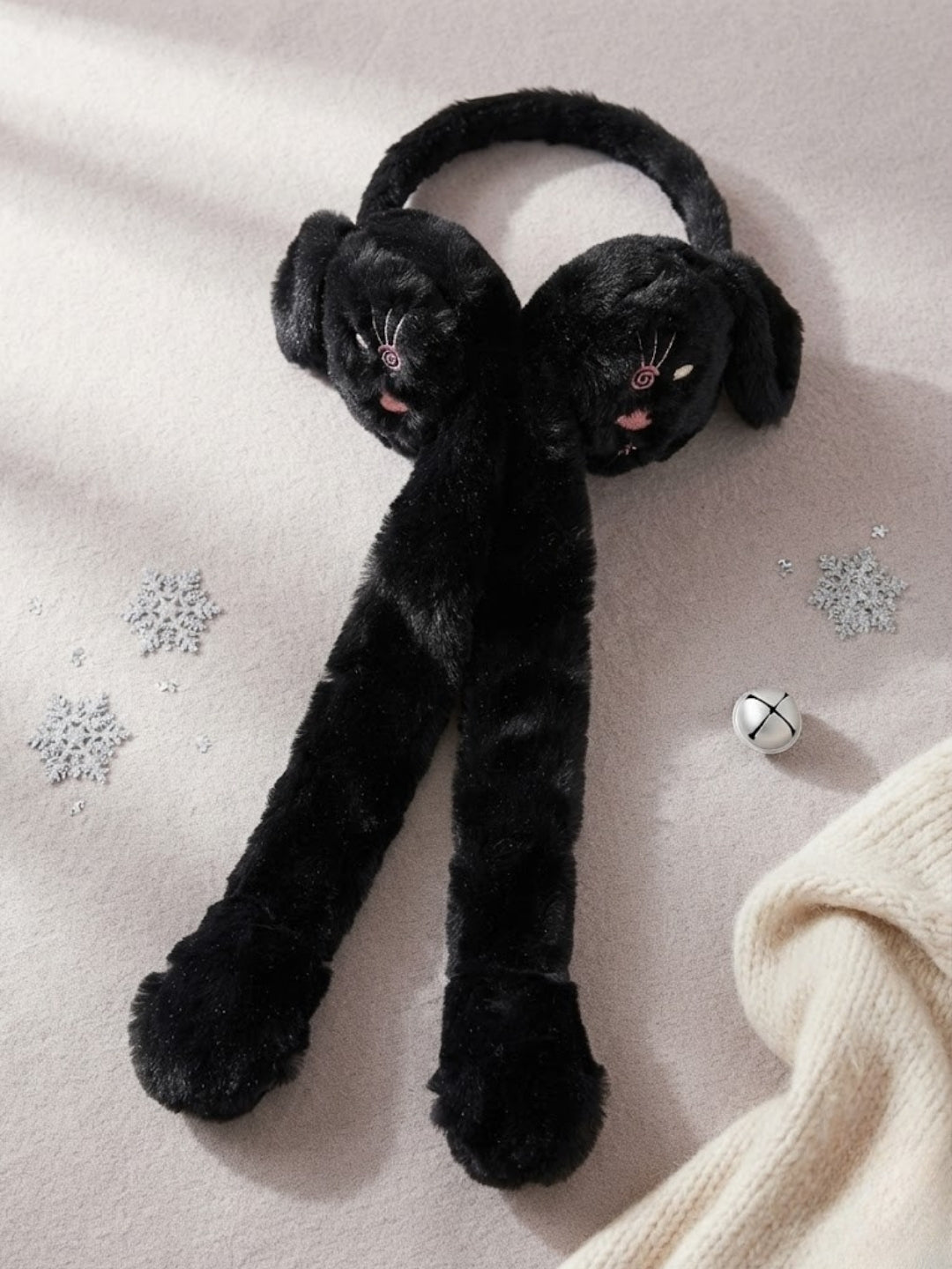 Cdeck Velvet Bunny Earmuffs for Girls & Women, Soft Warm Winter Earmuffs with Long Hanging Ear Covers, Free Size