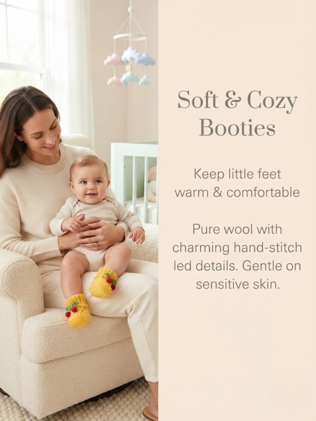 Cdeck Baby Wool Booties with Cherry Pom-Pom Design | Soft Knitted Baby Shoes | Cute Yellow Booties for Babies 0-9 Months
