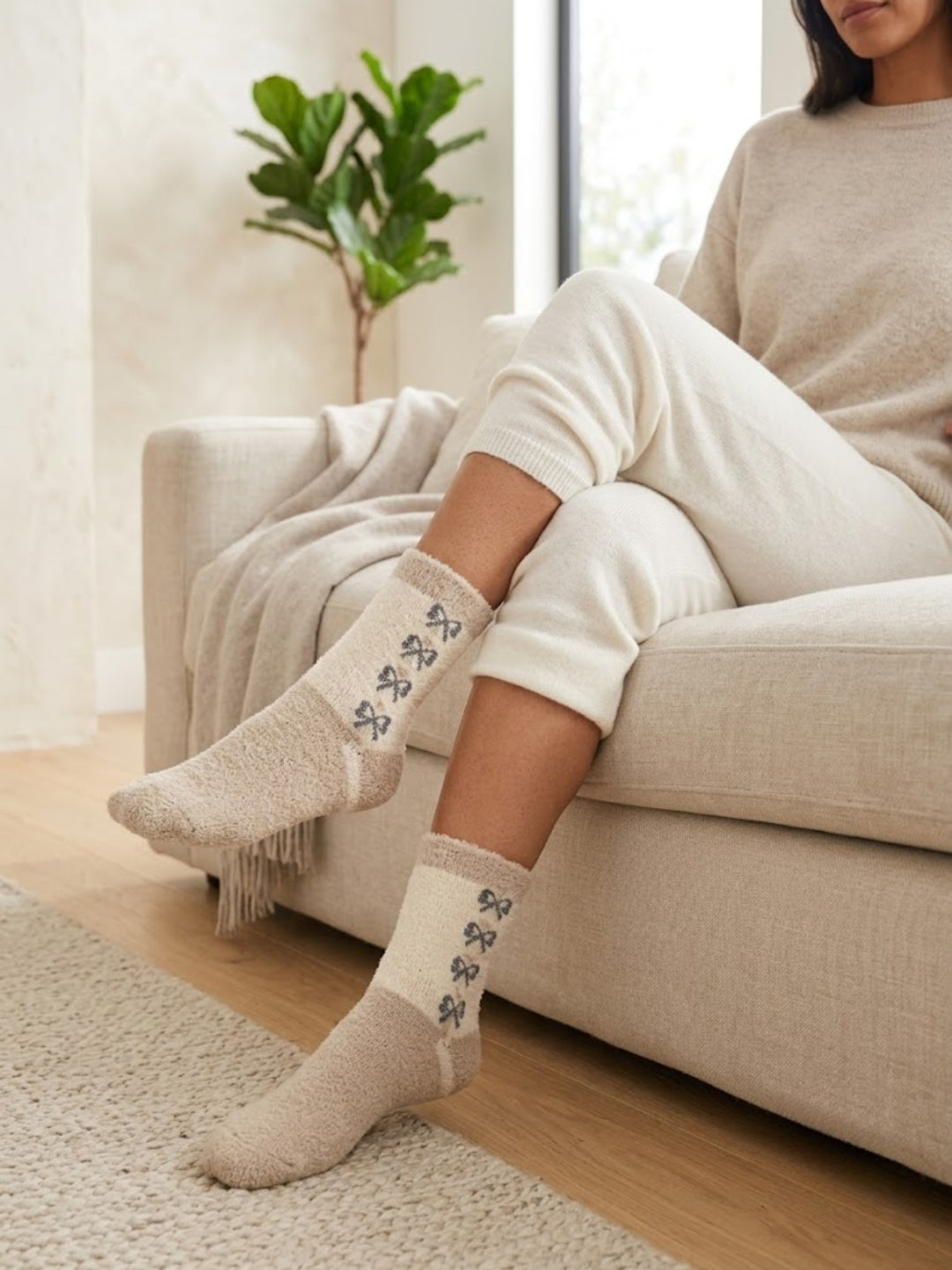 Cdeck Women Premium Hair Wool Socks | Warm & Comfortable | Free Size | Cream & Brown