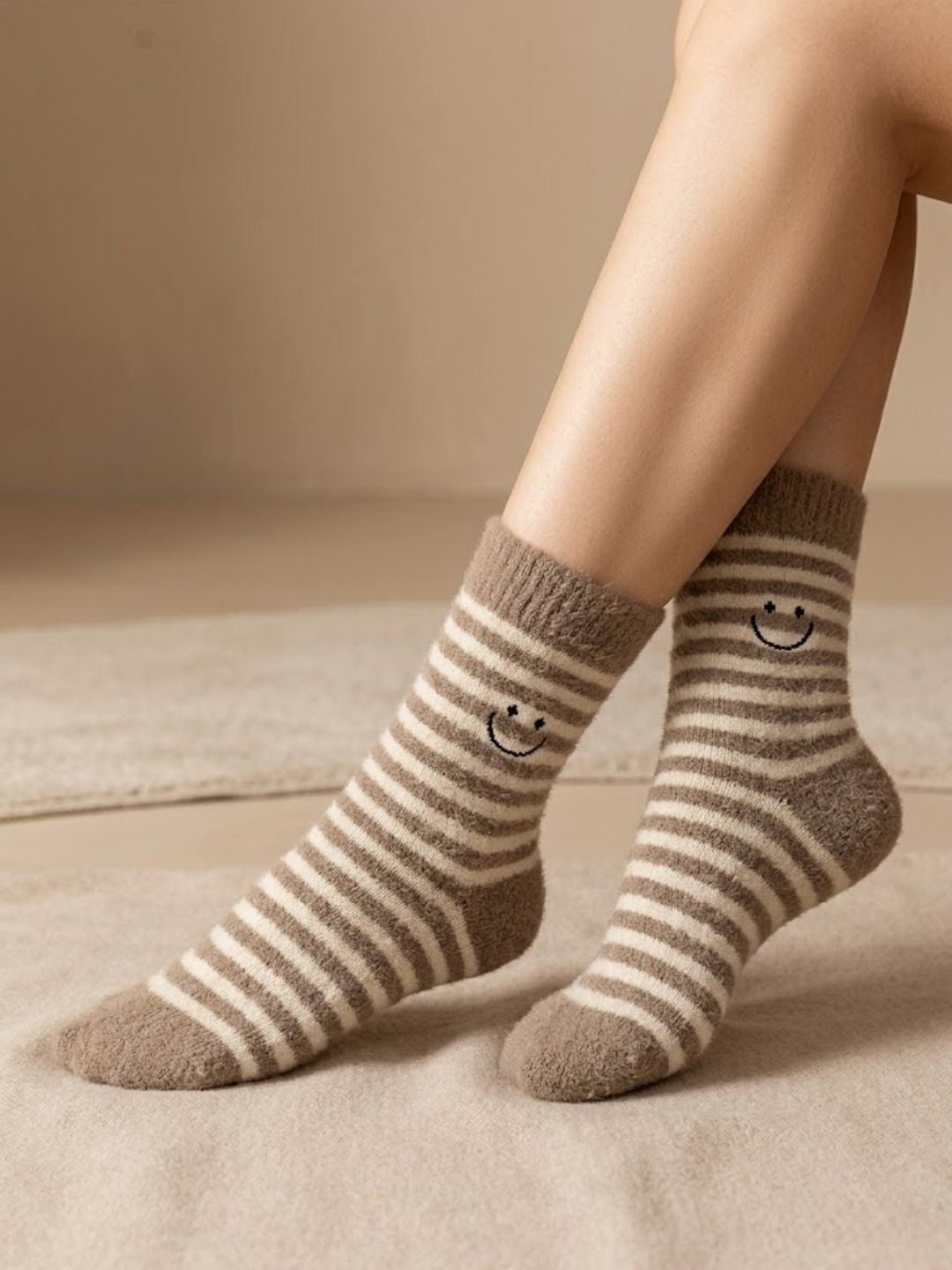 Cdeck Women’s Premium Hair Wool Fuzzy Socks | Soft & Warm Thick Winter Socks | Brown & Cream