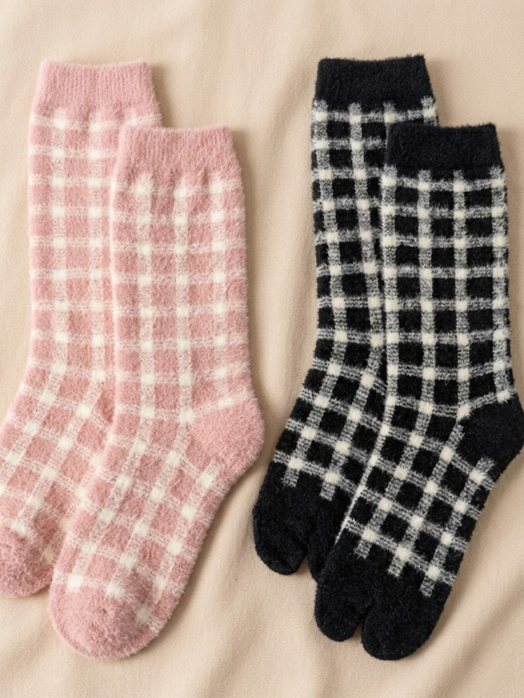 Cdeck Women’s Premium Soft Fuzzy Checkered Warm Winter Socks Combo for Women | Free Size | Pink & Black