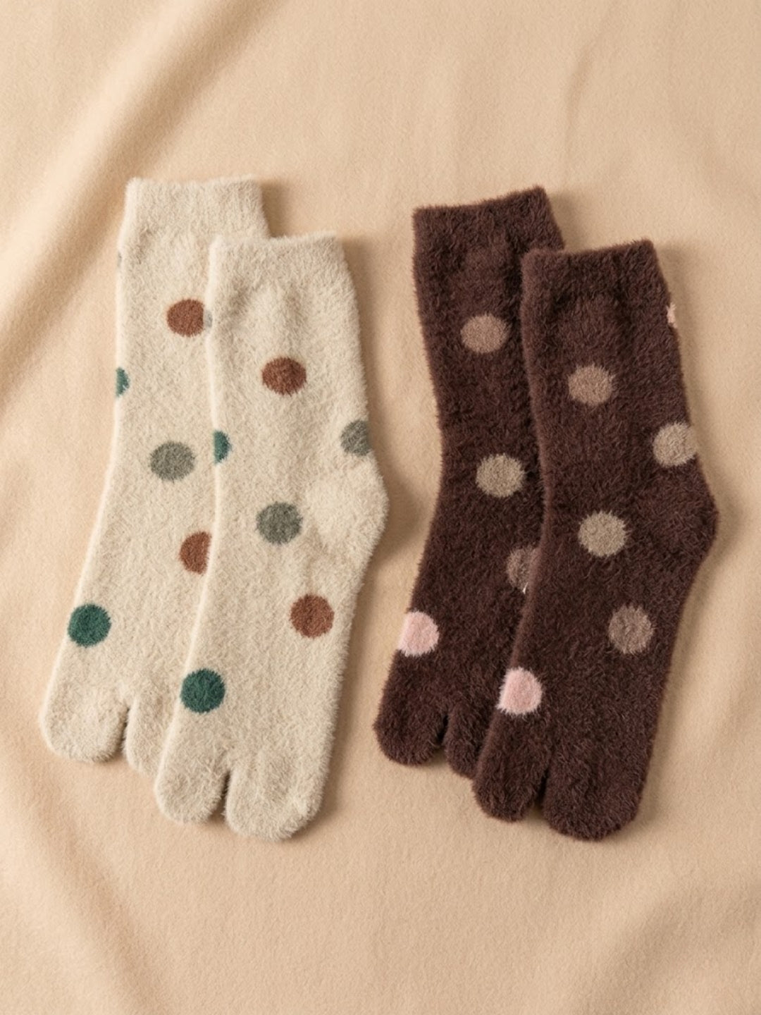 Cdeck Premium Warm Socks for Women | Soft Cozy Rabbit Hair Wool | Polka Dot Design | Beige & Brown