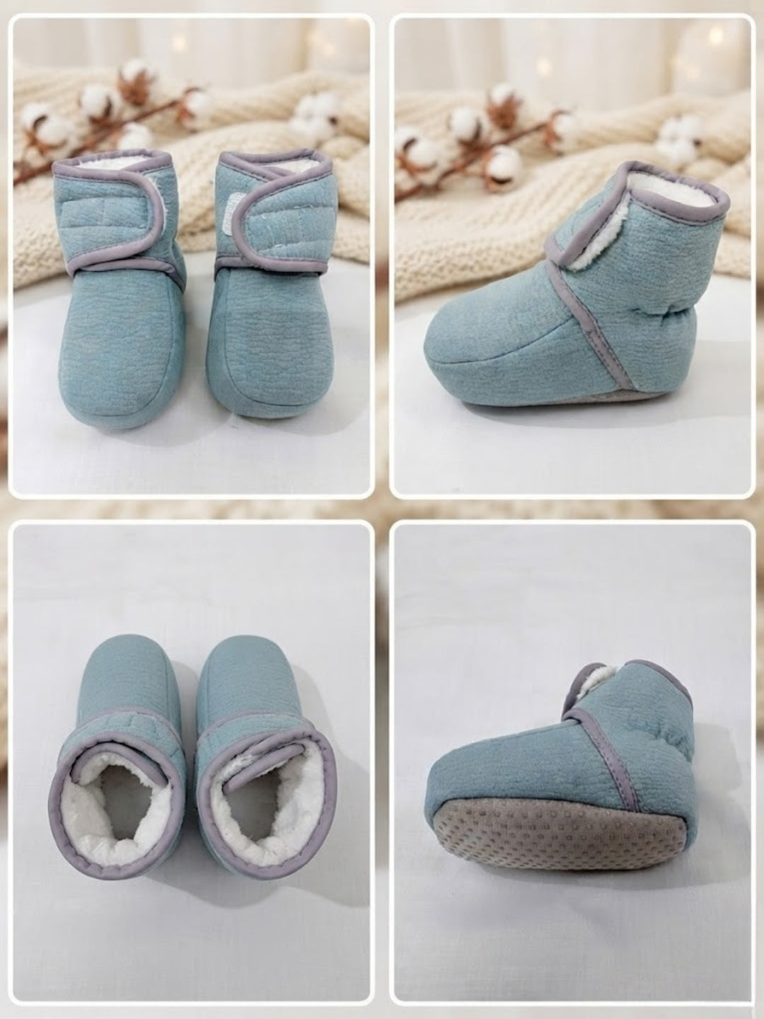 Cdeck Baby Winter Woolen Booties for Boys & Girls, Soft Warm Fleece Ankle Booties with Velcro Strap, 3-9 Months