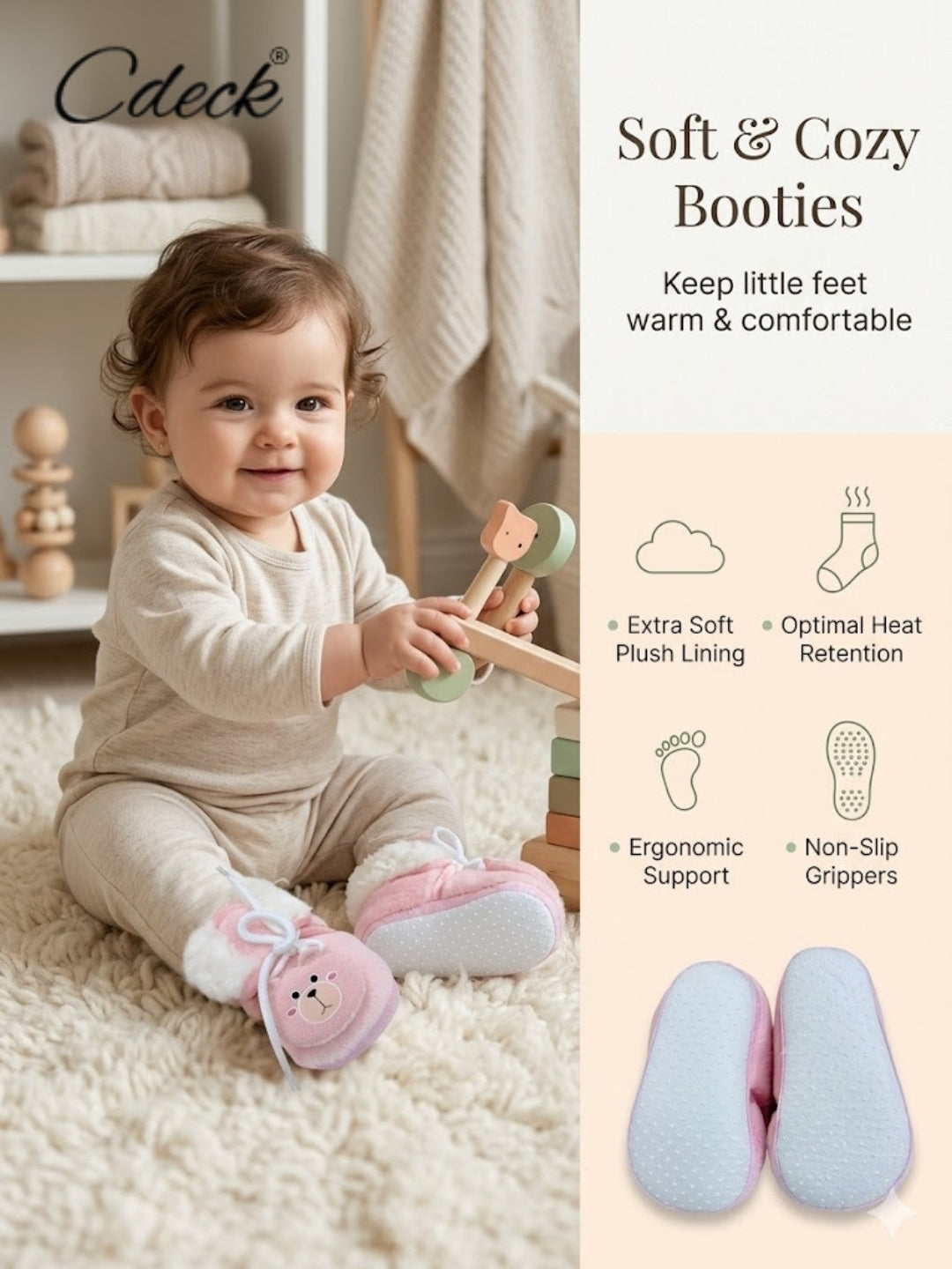 Cdeck Winter Booties for Kids | Warm, Soft & Comfortable | 3–18 Months