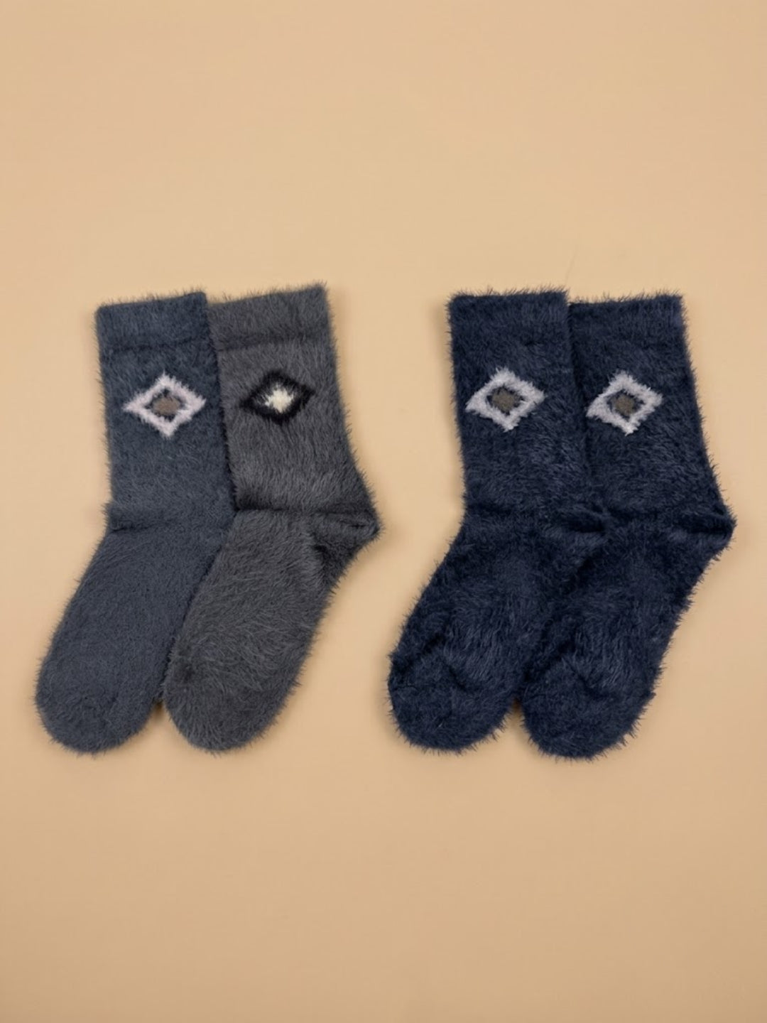 Cdeck Men’s Hair Wool Winter Socks | 2 Pair Set | Soft, Warm & Stretchable| Navy Blue & Grey