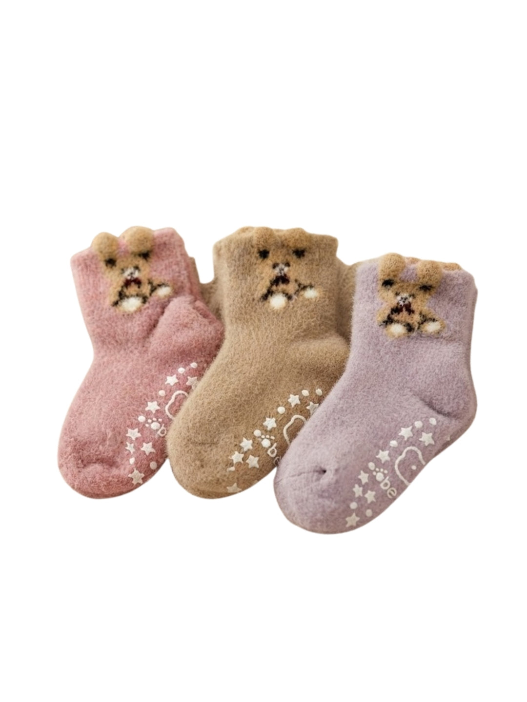 Cdeck Kids Winter Woolen Socks | Soft Fuzzy Rabbit Hair Wool Socks with Anti-Skid Sole | 0–4 Years | Pack of 3 | Multicolor