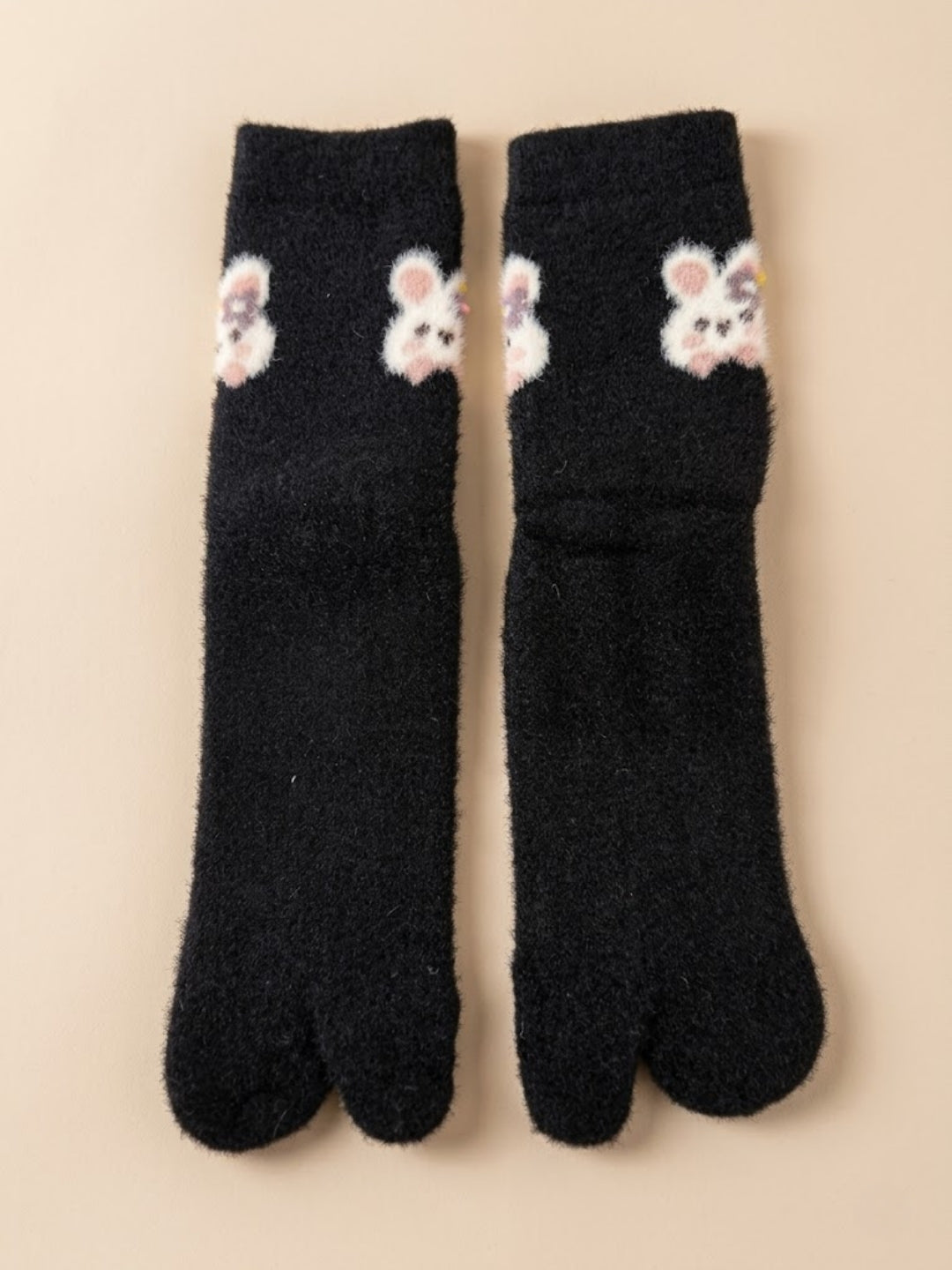 Cdeck Women’s Premium Fuzzy Split-Toe Socks – Cute Bunny Design, Warm Winter Socks, Free Size, Black