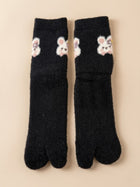 Cdeck Women’s Premium Fuzzy Split-Toe Socks – Cute Bunny Design, Warm Winter Socks, Free Size, Black
