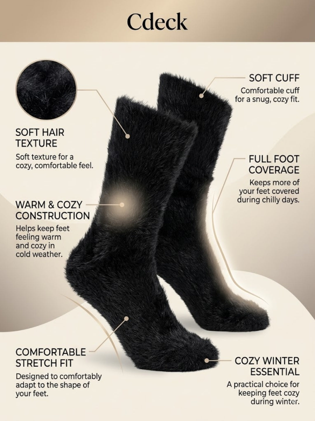 Cdeck Women’s Soft & Warm Fuzzy Socks | Cozy Thick Plush Winter Socks for Women | Black