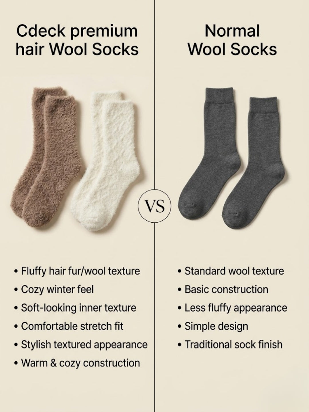 Cdeck Women’s Soft & Warm Woolen Fuzzy Socks | Cozy Thick Winter Socks for Women | Brown & White Combo