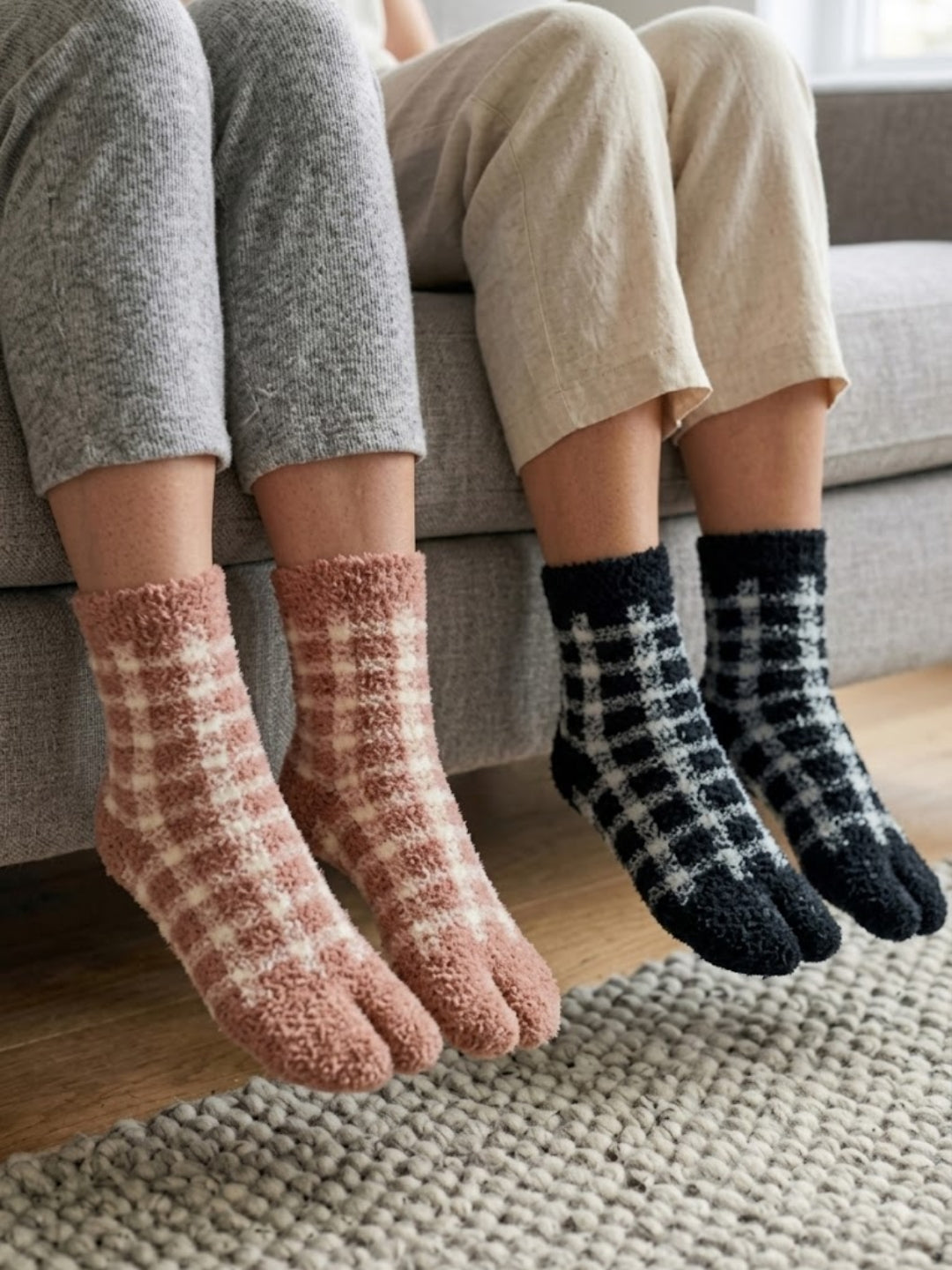 Cdeck Women’s Premium Soft Fuzzy Checkered Warm Winter Socks Combo for Women | Free Size | Pink & Black