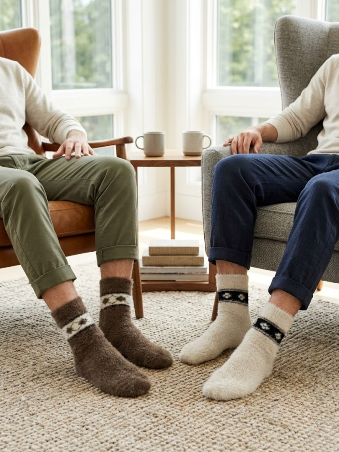 Cdeck Men’s Premium Hair Wool Winter Socks Combo | Soft, Fuzzy, Warm & Comfortable Free Size | Dark Grey & Cream