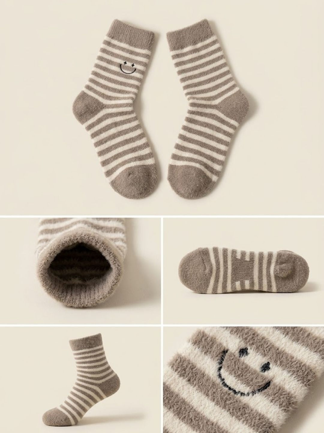 Cdeck Women’s Premium Hair Wool Fuzzy Socks | Soft & Warm Thick Winter Socks | Brown & Cream