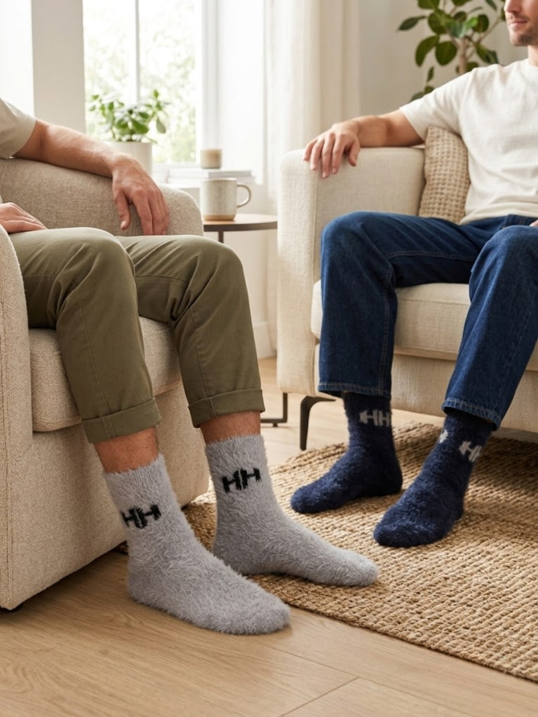 Cdeck Men’s Hair Wool Winter Socks | 2 Pair Combo | Soft, Warm, Fuzzy & Stretchable | Grey & Navy Blue