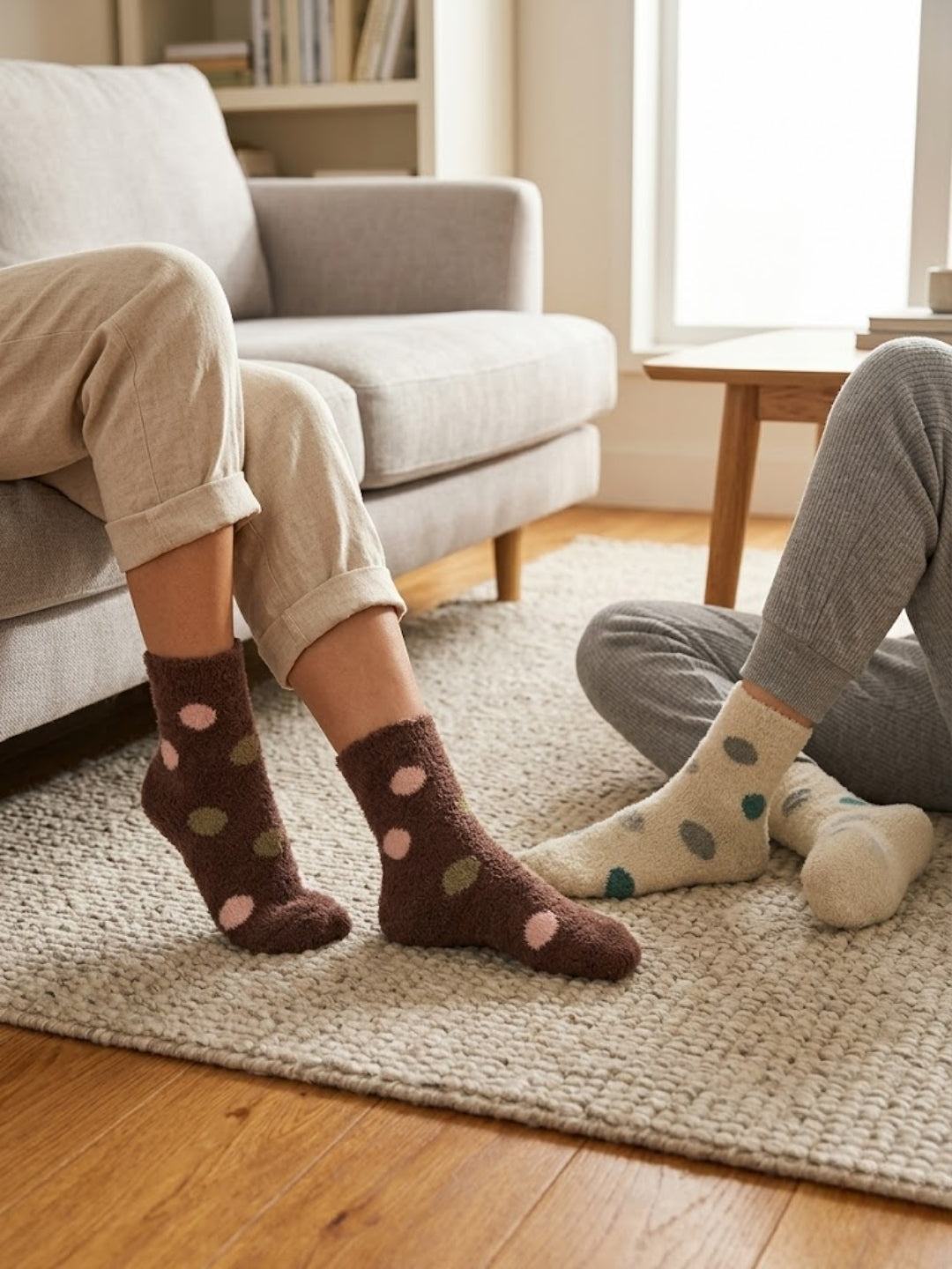 Cdeck Premium Warm Socks for Women | Soft Cozy Rabbit Hair Wool | Polka Dot Design | Beige & Brown