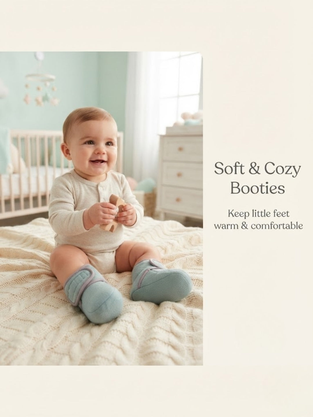Cdeck Baby Winter Woolen Booties for Boys & Girls, Soft Warm Fleece Ankle Booties with Velcro Strap, 3-9 Months
