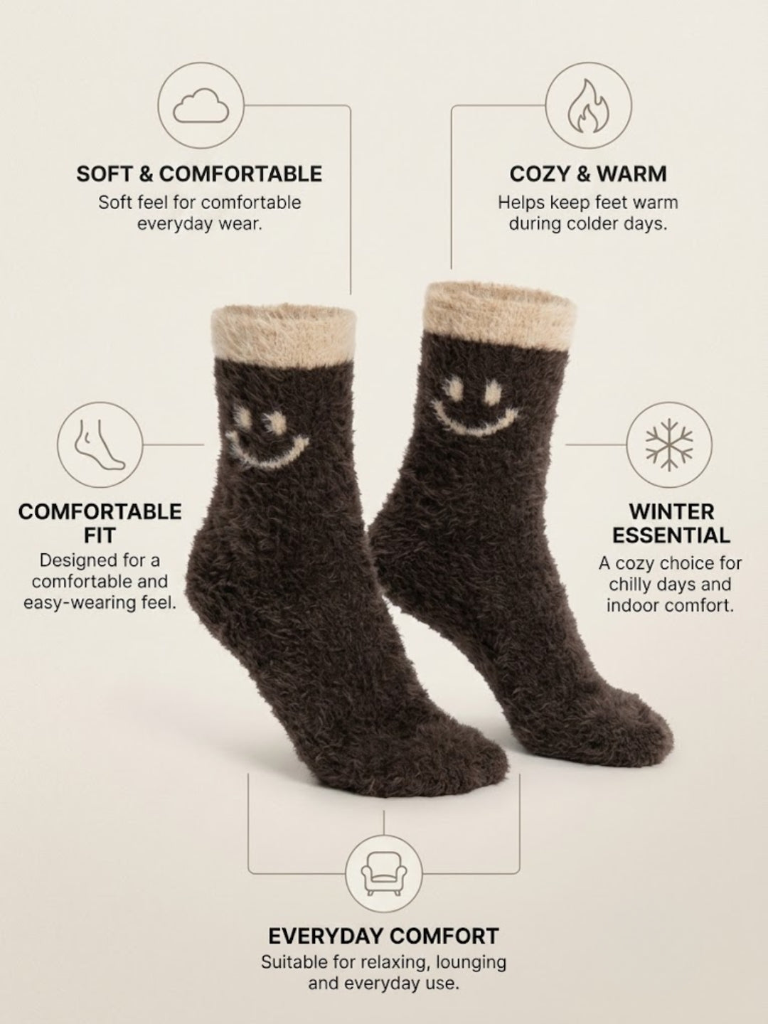 Cdeck Women’s Fuzzy Winter Socks | Soft & Warm Plush Socks with Cute Design | Free Size | Brown
