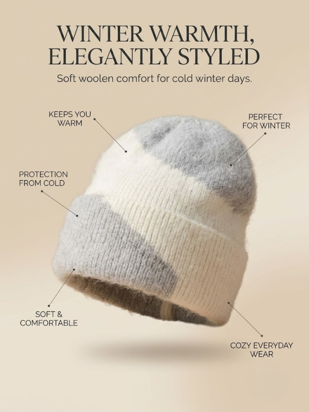 Cdeck Women Woolen Cap | Soft Knitted Winter Beanie for Women | Warm & Stylish Winter Wear | Free Size