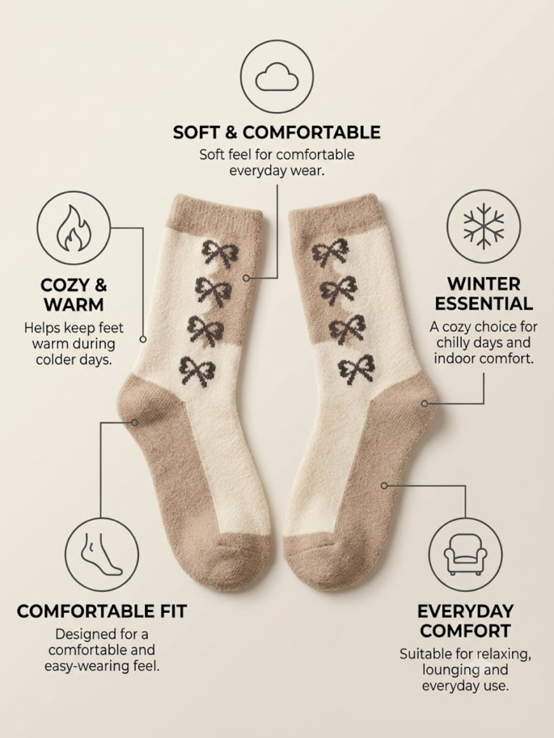 Cdeck Women Premium Hair Wool Socks Combo | Soft, Warm & Comfortable | Free Size | Brown & Cream