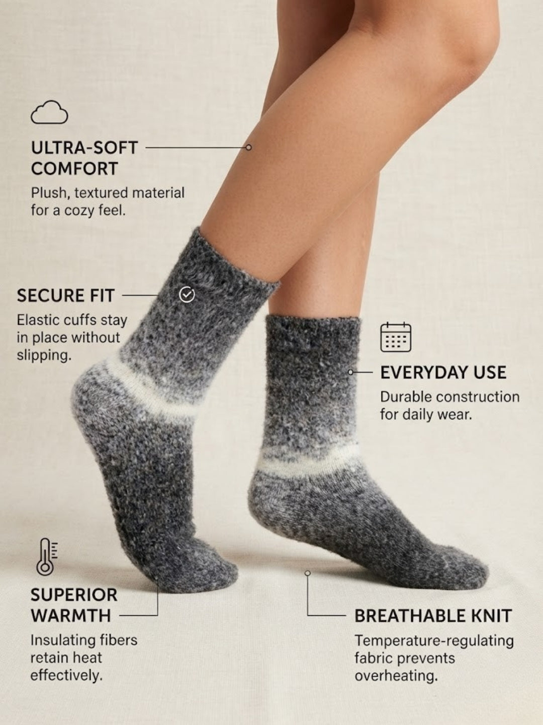 Cdeck Unisex Fuzzy Winter Socks Combo | Soft Warm Plush Socks for Men & Women | Cozy Winter Socks | Free Size | Brown & Grey