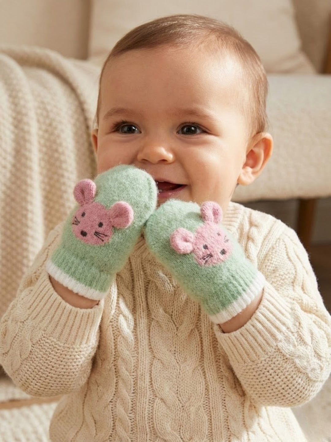Cdeck Baby Woolen Winter Gloves for Boys & Girls | Soft, Warm & Comfortable | 0–12 Months