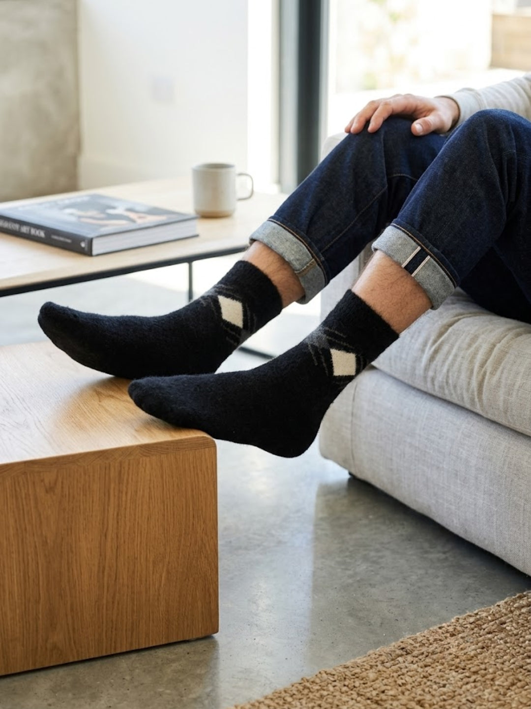 Cdeck Men’s Premium Hair Wool Winter Socks Combo | 2 Pairs | Soft, Fuzzy, Warm & Comfortable | Brown & Black| Free Size
