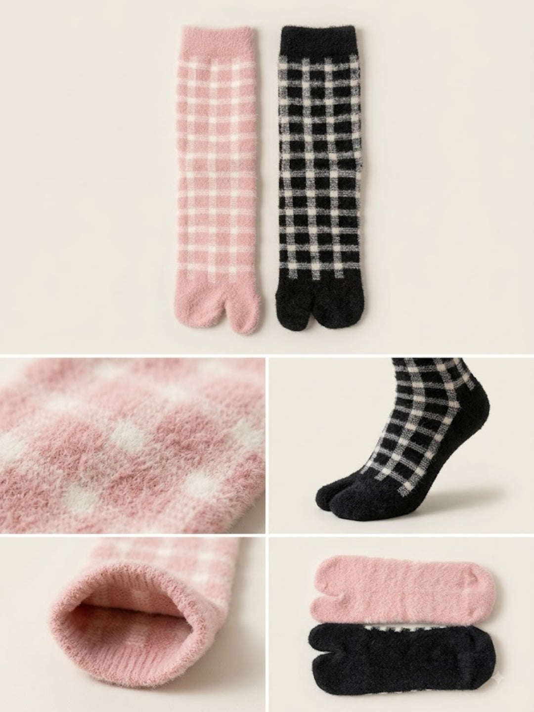 Cdeck Women’s Premium Soft Fuzzy Checkered Warm Winter Socks Combo for Women | Free Size | Pink & Black