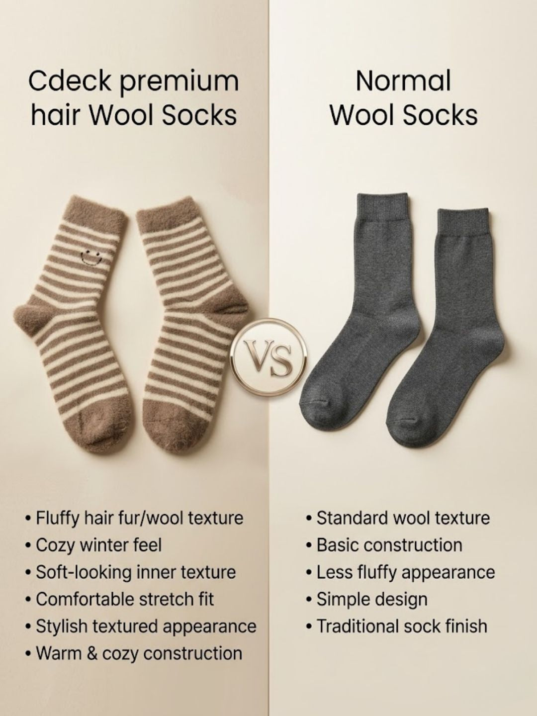 Cdeck Women’s Premium Hair Wool Fuzzy Socks | Soft & Warm Thick Winter Socks | Brown & Cream