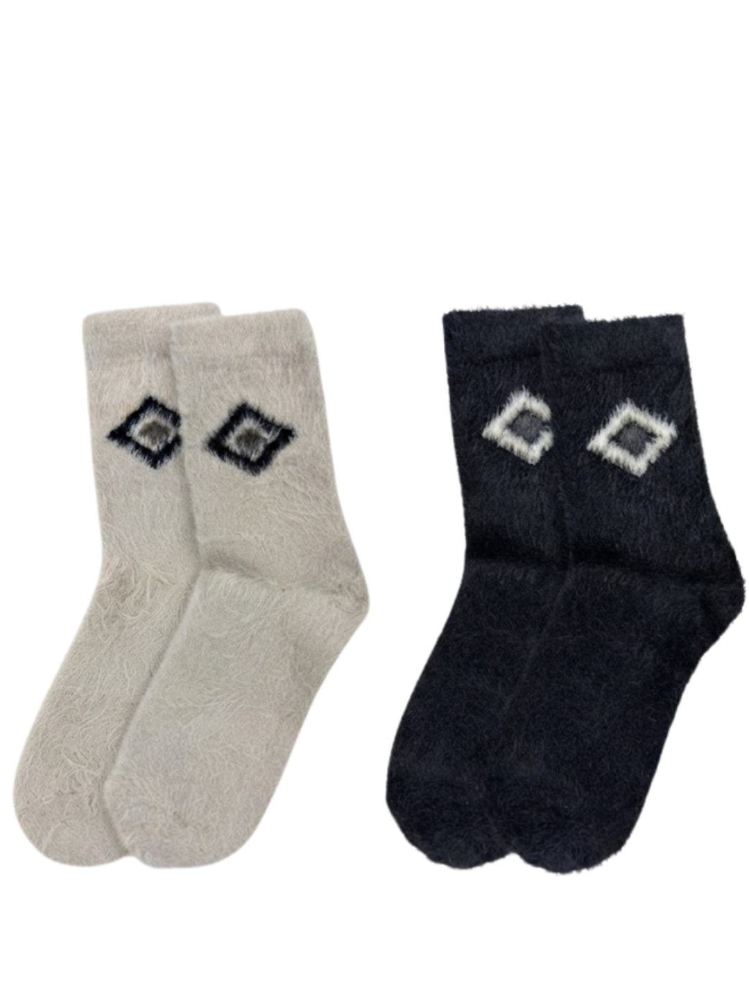 Cdeck Men’s Hair Wool Winter Socks | 2 Pair Set | Soft, Warm & Stretchable | Universal Fit for Adults | Black & Cream