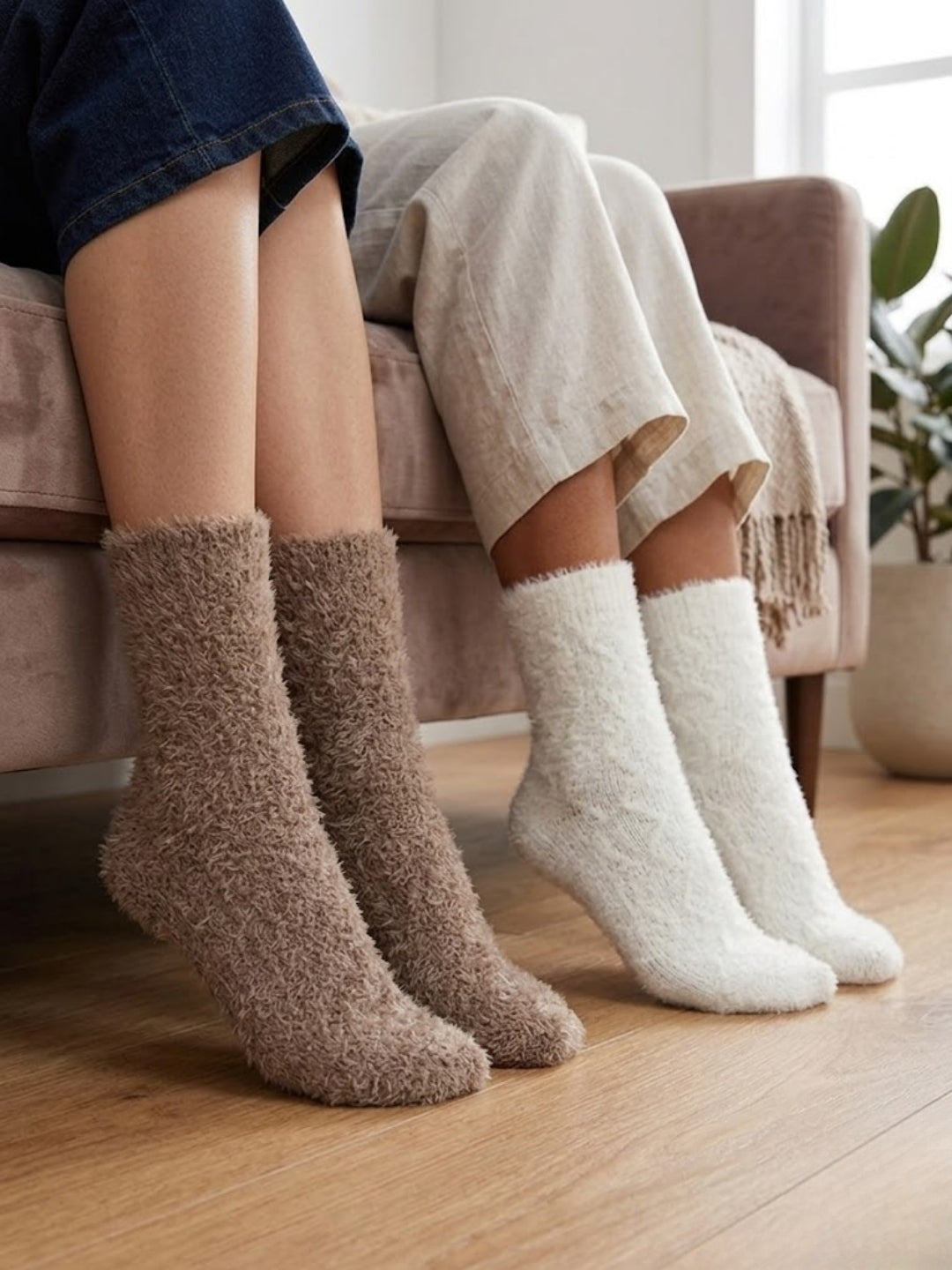 Cdeck Women’s Soft & Warm Woolen Fuzzy Socks | Cozy Thick Winter Socks for Women | Brown & White Combo