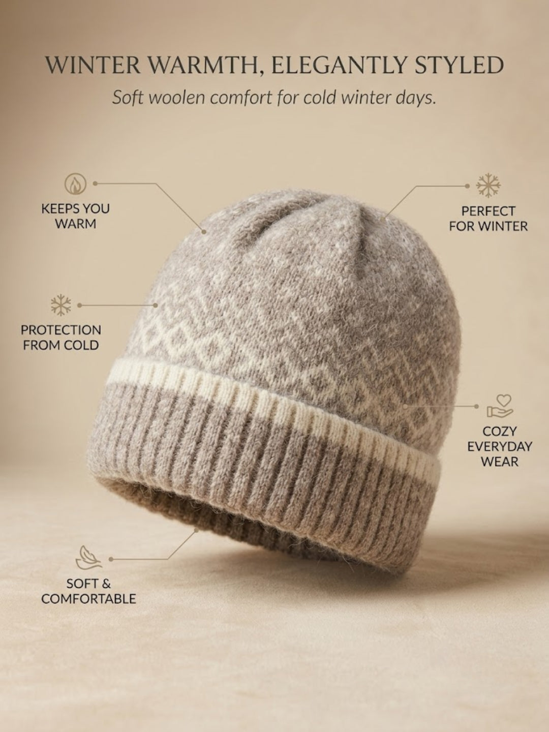 Cdeck Women Woolen Cap | Soft Knitted Winter Beanie for Women | Warm & Stylish Winter Wear | Free Size