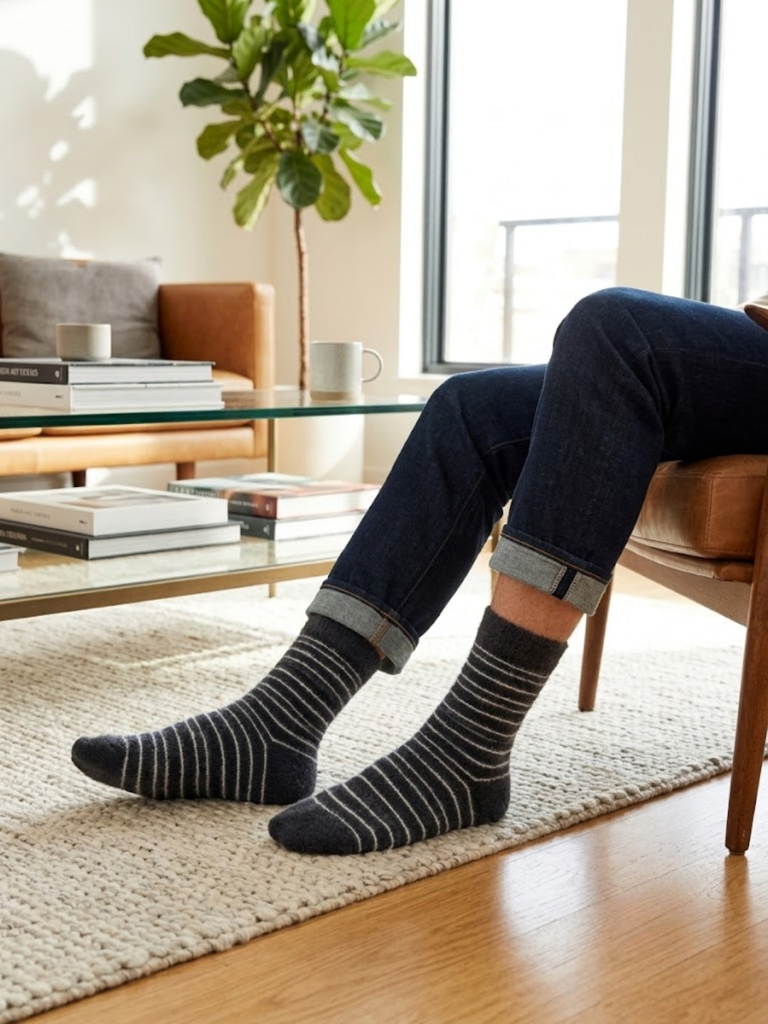 Cdeck Men’s Hair Wool Winter Socks | Single Pair | Soft, Warm & Comfortable | Black & Grey Striped