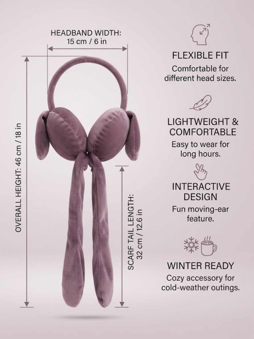 Cdeck Velvet Earmuffs for Girls & Women, Soft Warm Winter Earmuffs with Long Hanging Ear Covers, Free Size