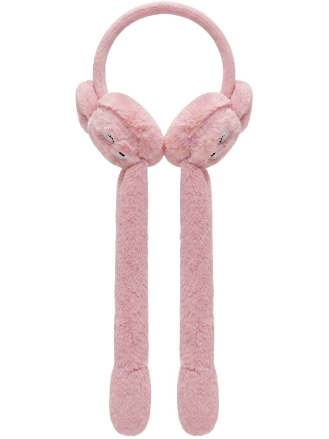 Cdeck Velvet Pink Bear Earmuffs for Girls & Women, Soft Warm Winter Earmuffs with Long Hanging Ear Covers, Free Size