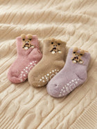 Cdeck Kids Winter Woolen Socks | Soft Fuzzy Rabbit Hair Wool Socks with Anti-Skid Sole | 0–4 Years | Pack of 3 | Multicolor