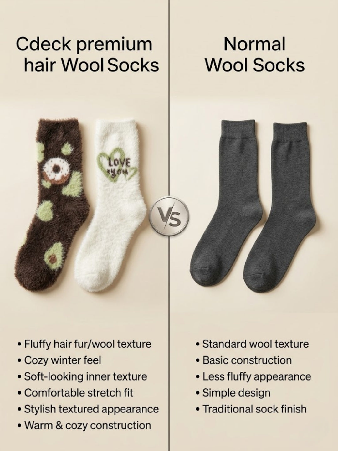 Cdeck Women’s Soft & Warm Fuzzy Winter Socks with Cozy Fluffy Fabric | Free Size | Brown & Cream