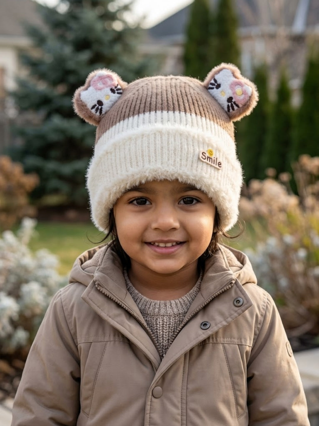 Cdeck Kids Woolen Winter Cap for Boys & Girls | Warm & Comfortable Winter Wear | 2–4 Years |Beige